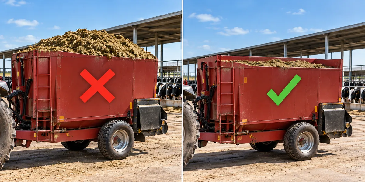 TMR mixer wagon: incorrect (overfilled) vs. correct loading